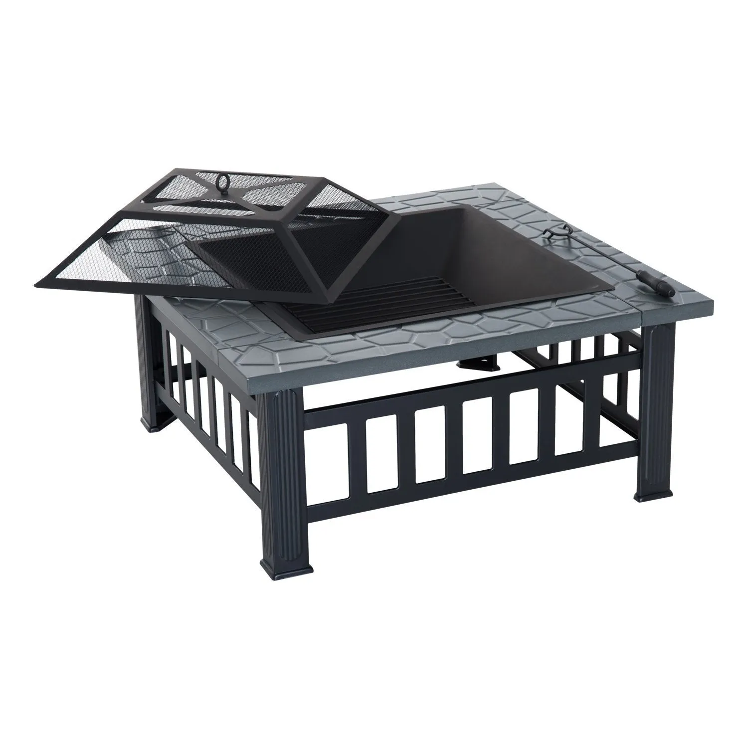 Outsunny 32&quot; Metal Square Outdoor Patio Backyard Fire Pit with Cover