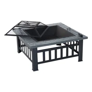 Outsunny 32&quot; Metal Square Outdoor Patio Backyard Fire Pit with Cover