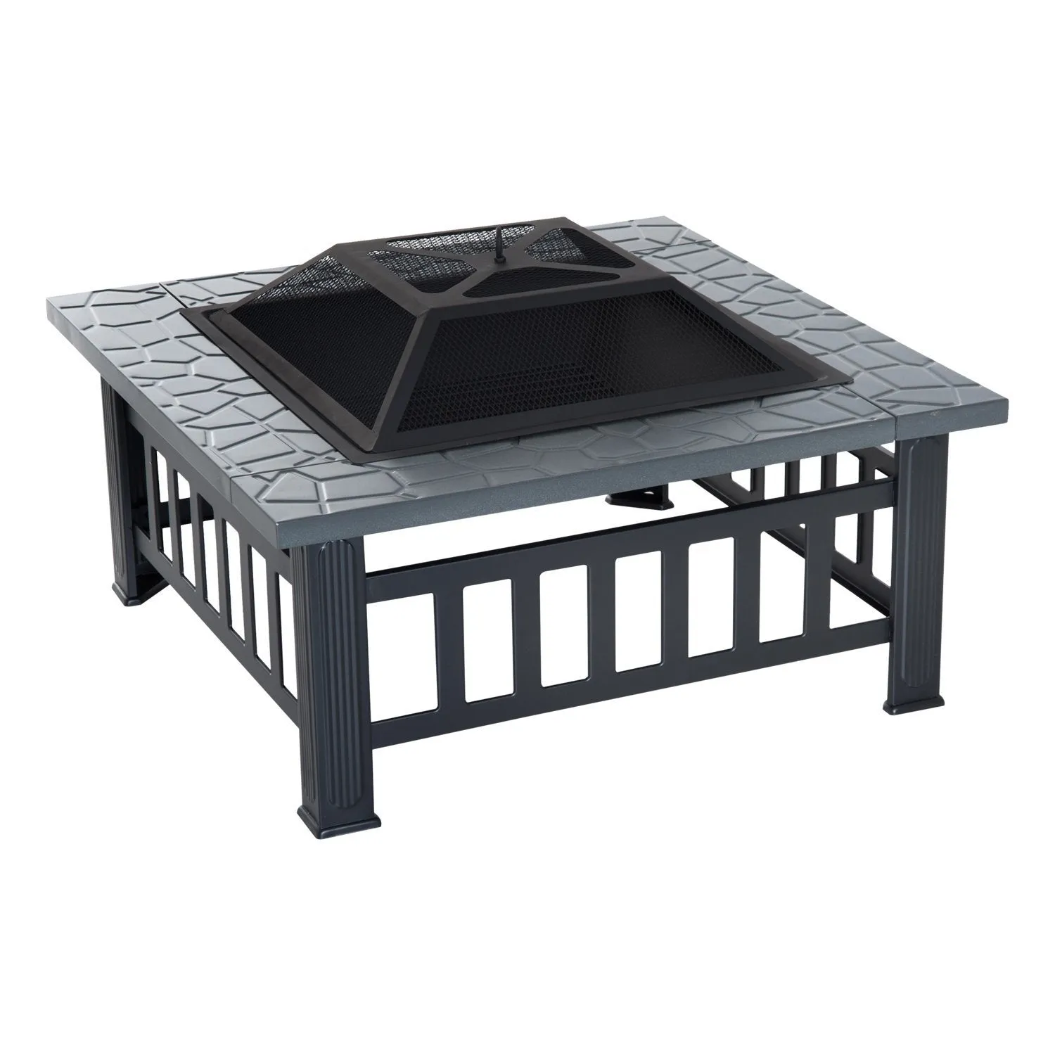 Outsunny 32&quot; Metal Square Outdoor Patio Backyard Fire Pit with Cover