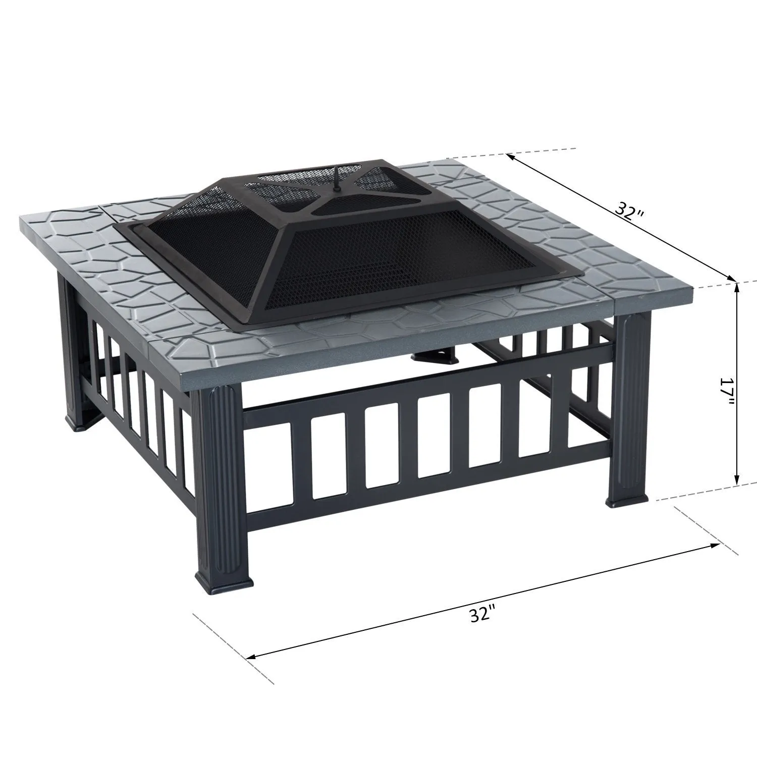 Outsunny 32&quot; Metal Square Outdoor Patio Backyard Fire Pit with Cover
