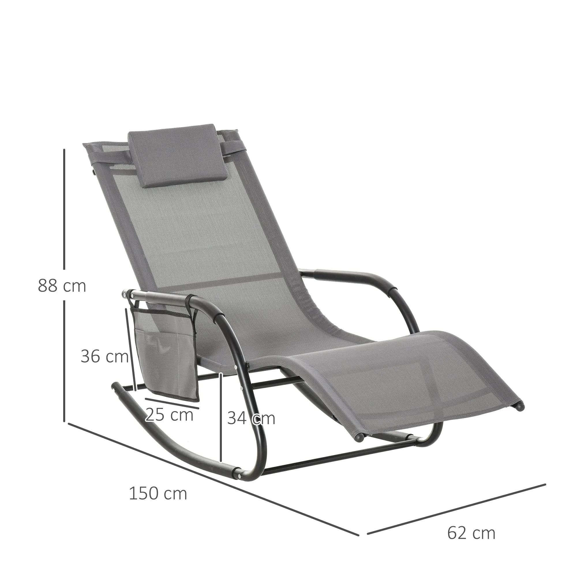 Outsunny Breathable Mesh Rocking Chair Patio Rocker Lounge For Indoor & Outdoor Recliner Seat W/ Removable Headrest For Garden And Patio Grey