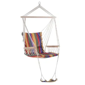Outsunny Outdoor Hammock Hanging Rope Chair Garden Yard Patio Swing Seat Wooden With Footrest Armrest Cotton Cloth (Red)