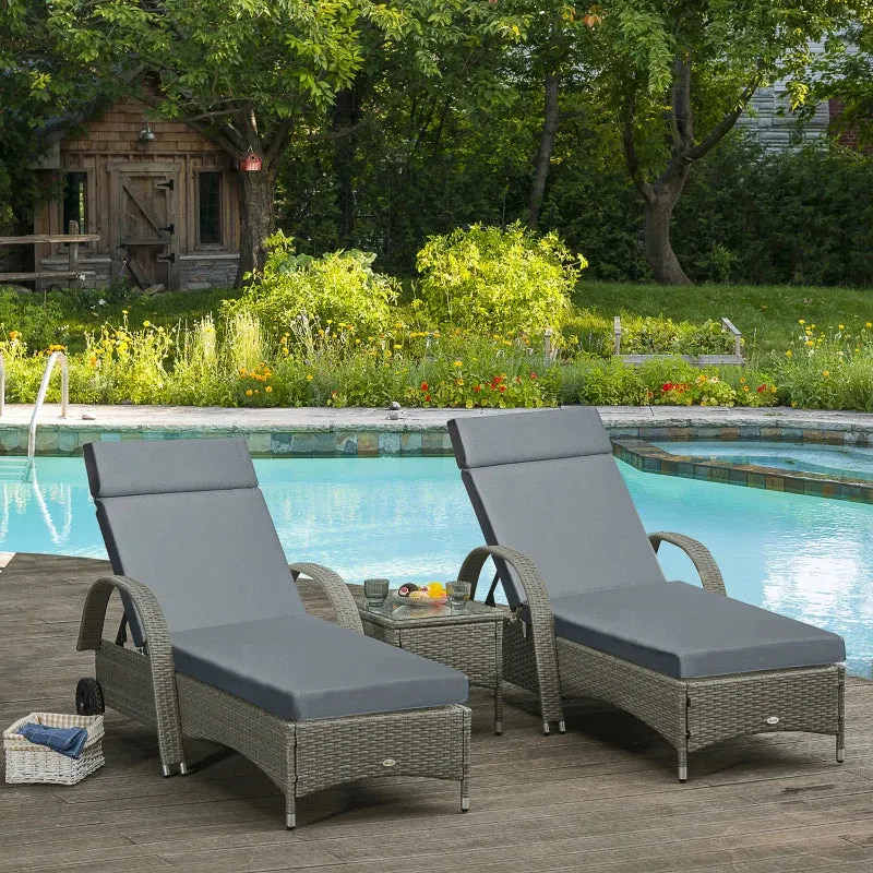 Outsunny Set of 2 Lounger Cushions - Dark Grey
