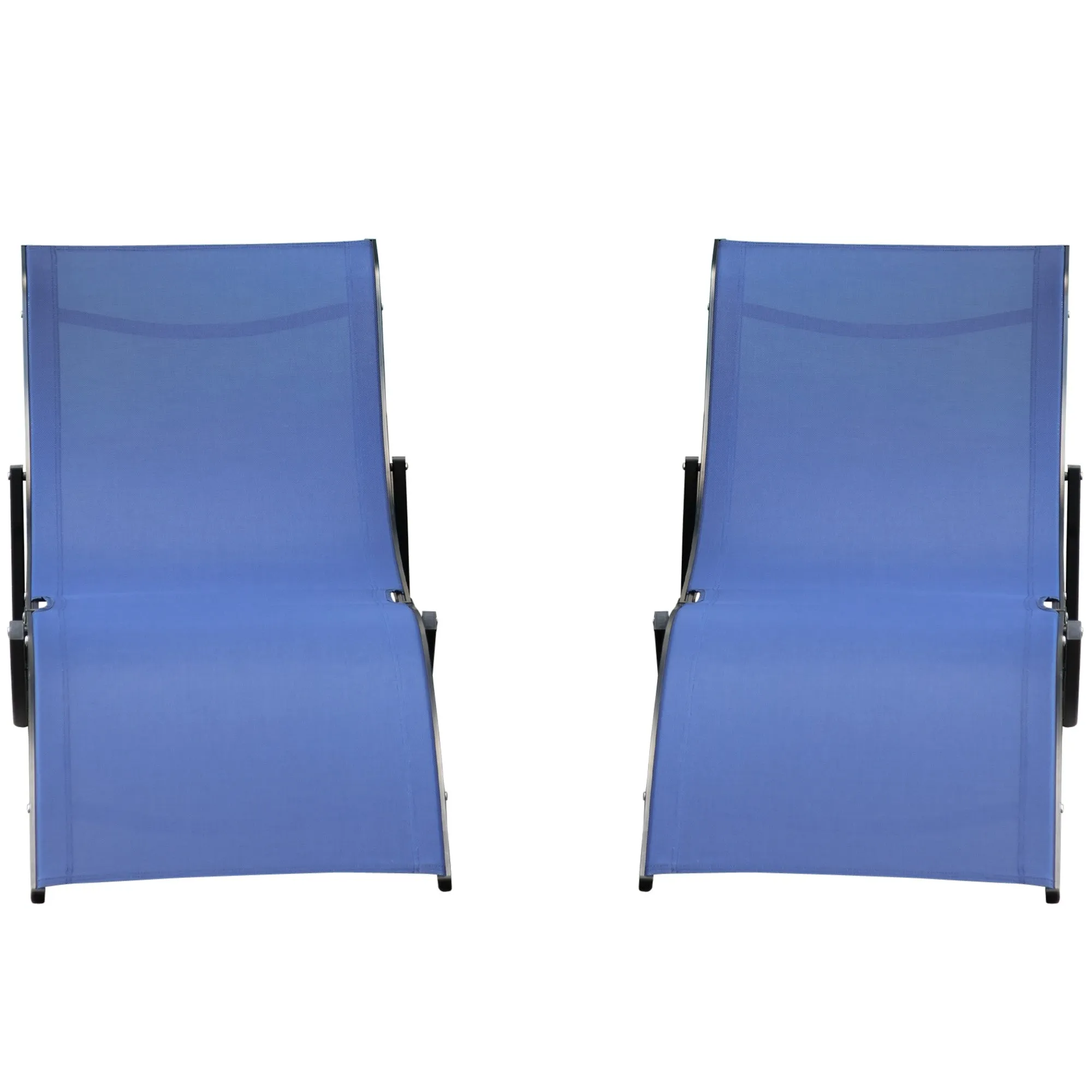 Outsunny Set Of 2 S-Shaped Foldable Lounge Chair Sun Lounger Reclining Outdoor Chair For Patio Beach Garden Blue