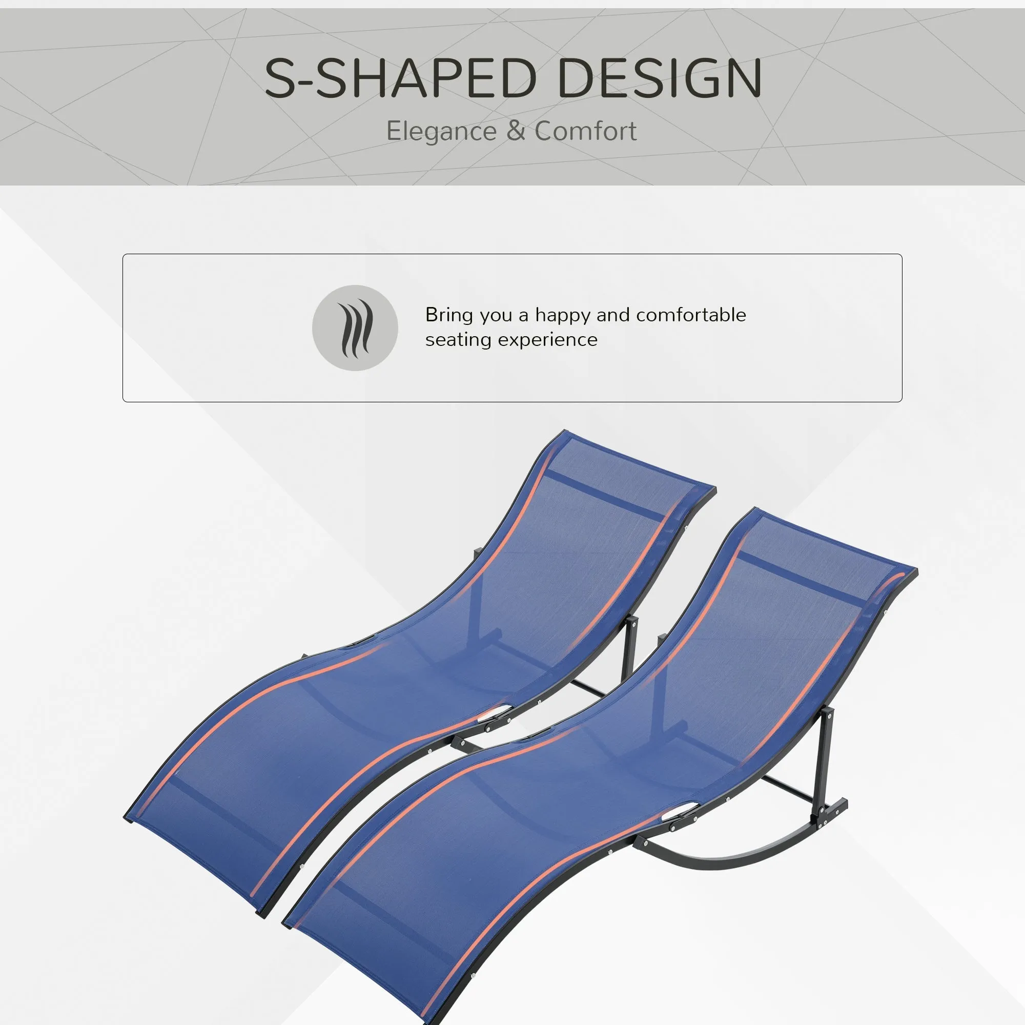 Outsunny Set Of 2 S-Shaped Foldable Lounge Chair Sun Lounger Reclining Outdoor Chair For Patio Beach Garden Blue