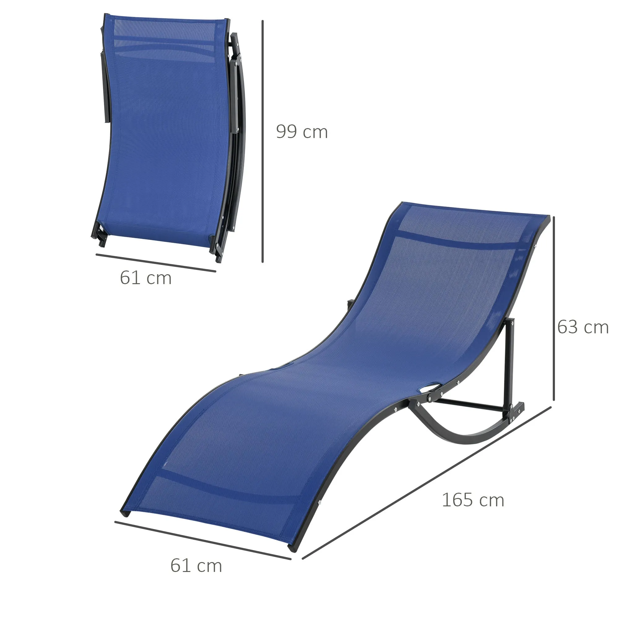 Outsunny Set Of 2 S-Shaped Foldable Lounge Chair Sun Lounger Reclining Outdoor Chair For Patio Beach Garden Blue