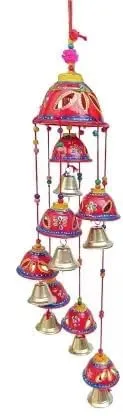 PANCHOLI UNIQUE Plastic Rajasthani Design Handcrafted Hanging Windchimes|Latkan with 8 Bells for Home Dcor & Positive Energy(RED)