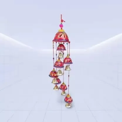 PANCHOLI UNIQUE Plastic Rajasthani Design Handcrafted Hanging Windchimes|Latkan with 8 Bells for Home Dcor & Positive Energy(RED)