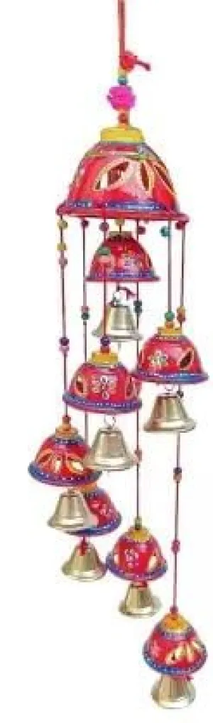 PANCHOLI UNIQUE Plastic Rajasthani Design Handcrafted Hanging Windchimes|Latkan with 8 Bells for Home Dcor & Positive Energy(RED)