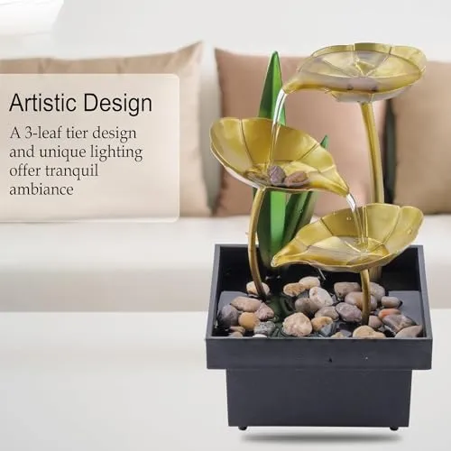 PARATPAR MALL Bedroom,Livingroom, Decor Item, Deep Basin and Natural River Rocks, Indoor Zen Relaxation for Office, Tabletop Fountains Metal Water Fountain Home Decor Ornaments (golden 1 pcs.)