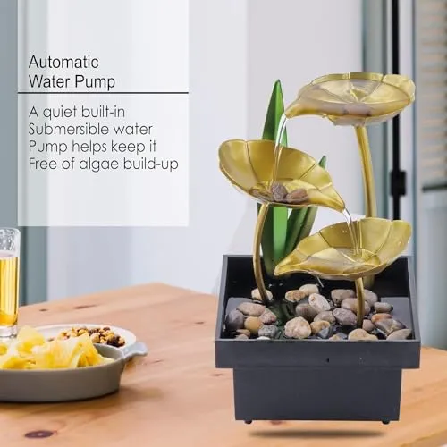 PARATPAR MALL Bedroom,Livingroom, Decor Item, Deep Basin and Natural River Rocks, Indoor Zen Relaxation for Office, Tabletop Fountains Metal Water Fountain Home Decor Ornaments (golden 1 pcs.)