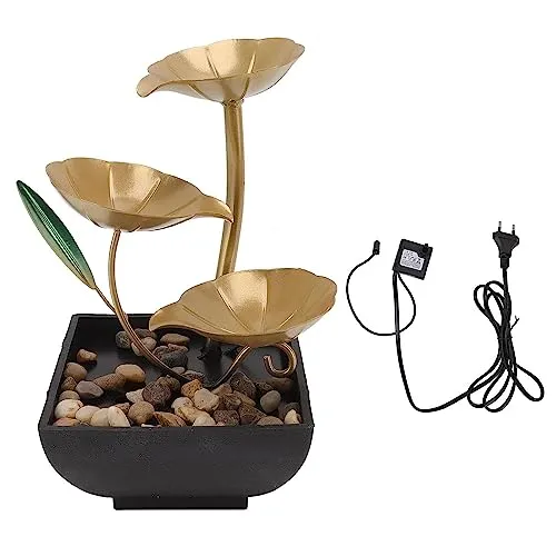 PARATPAR MALL Bedroom,Livingroom, Decor Item, Deep Basin and Natural River Rocks, Indoor Zen Relaxation for Office, Tabletop Fountains Metal Water Fountain Home Decor Ornaments (golden 1 pcs.)