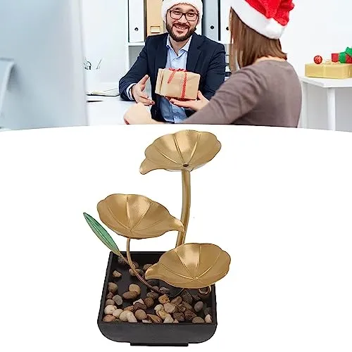 PARATPAR MALL Bedroom,Livingroom, Decor Item, Deep Basin and Natural River Rocks, Indoor Zen Relaxation for Office, Tabletop Fountains Metal Water Fountain Home Decor Ornaments (golden 1 pcs.)