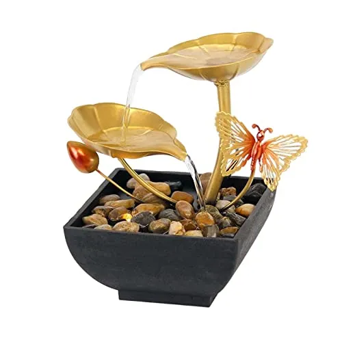 Pinakine® 2 Tiers Tabletop Fountain Tabletop Waterfall Cascading for Office Decoration Butterfly|53083756PNKL