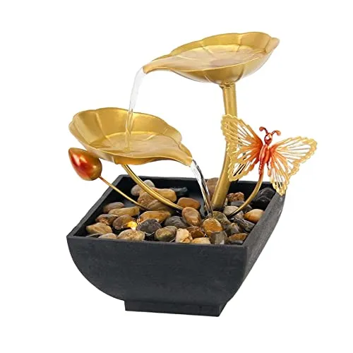 Pinakine® 2 Tiers Tabletop Fountain Tabletop Waterfall Cascading for Office Decoration Butterfly|53083756PNKL