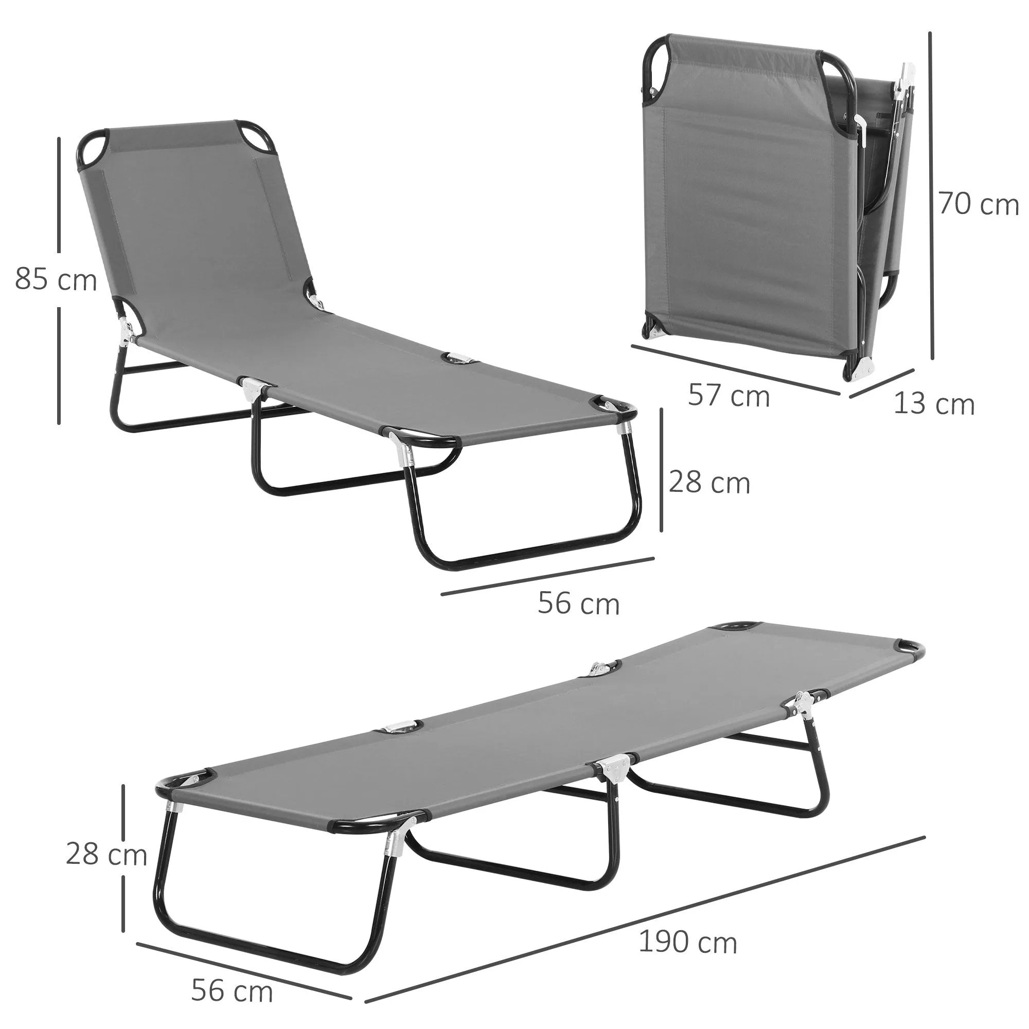 Portable Folding Sun Lounger With 5-Position Adjustable Backrest Relaxer Recliner with Lightweight Frame Great for Pool or Sun Bathing Grey