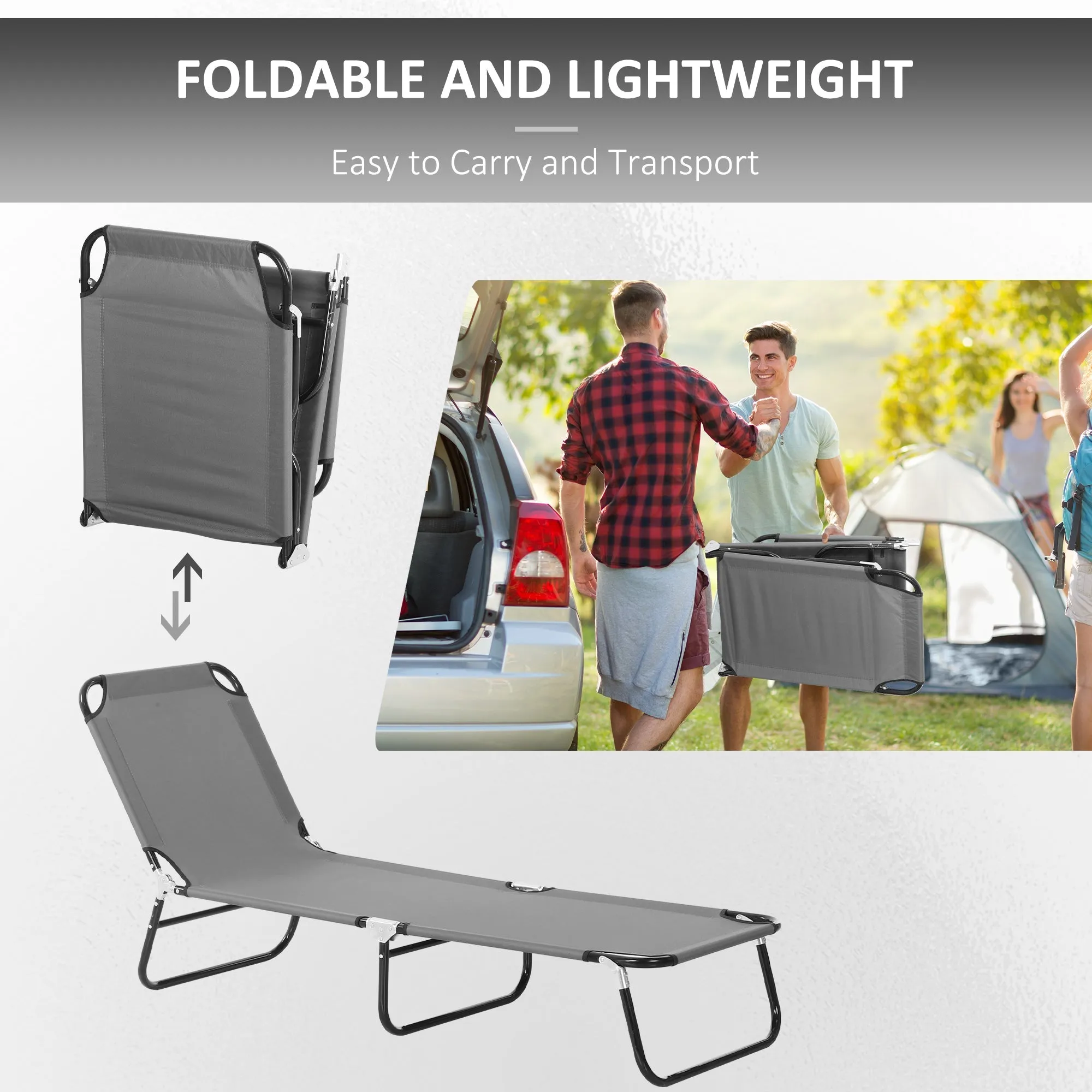 Portable Folding Sun Lounger With 5-Position Adjustable Backrest Relaxer Recliner with Lightweight Frame Great for Pool or Sun Bathing Grey