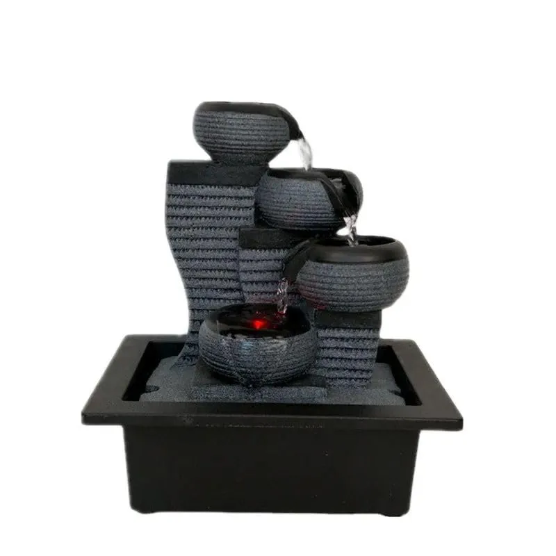 Portable Resin Water Fountain with Red LED Light Indoor Tabletop Decorative Adjustable Water Flow Feature for Home Office Garden Decor