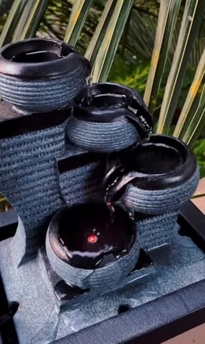 Portable Resin Water Fountain with Red LED Light Indoor Tabletop Decorative Adjustable Water Flow Feature for Home Office Garden Decor