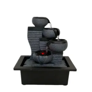 Portable Resin Water Fountain with Red LED Light Indoor Tabletop Decorative Adjustable Water Flow Feature for Home Office Garden Decor