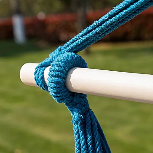PRIME GARDEN SEASIDE STRIPE SOFT COMFORT HANGING ROPE HAMMOCK CHAIR FOR ANY INDOOR OR OUTDOOR SPACES -- MAX. 275 LBS/SEASIDE BLUE STRIPE