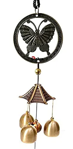 PSEUDO Butterfly Metal Wind Chimes for Home Balcony Garden Positive Energy, Home Decor Hanging Long Brass Bells Gifts for Loved Ones 3 Bells