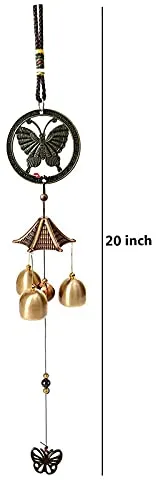 PSEUDO Butterfly Metal Wind Chimes for Home Balcony Garden Positive Energy, Home Decor Hanging Long Brass Bells Gifts for Loved Ones 3 Bells