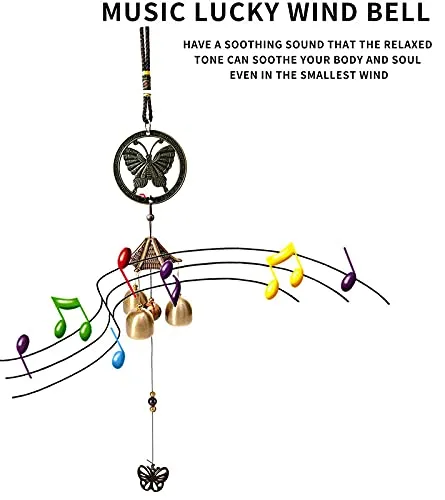 PSEUDO Butterfly Metal Wind Chimes for Home Balcony Garden Positive Energy, Home Decor Hanging Long Brass Bells Gifts for Loved Ones 3 Bells