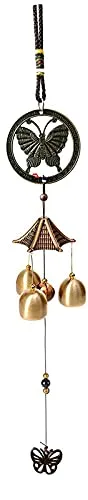 PSEUDO Butterfly Metal Wind Chimes for Home Balcony Garden Positive Energy, Home Decor Hanging Long Brass Bells Gifts for Loved Ones 3 Bells