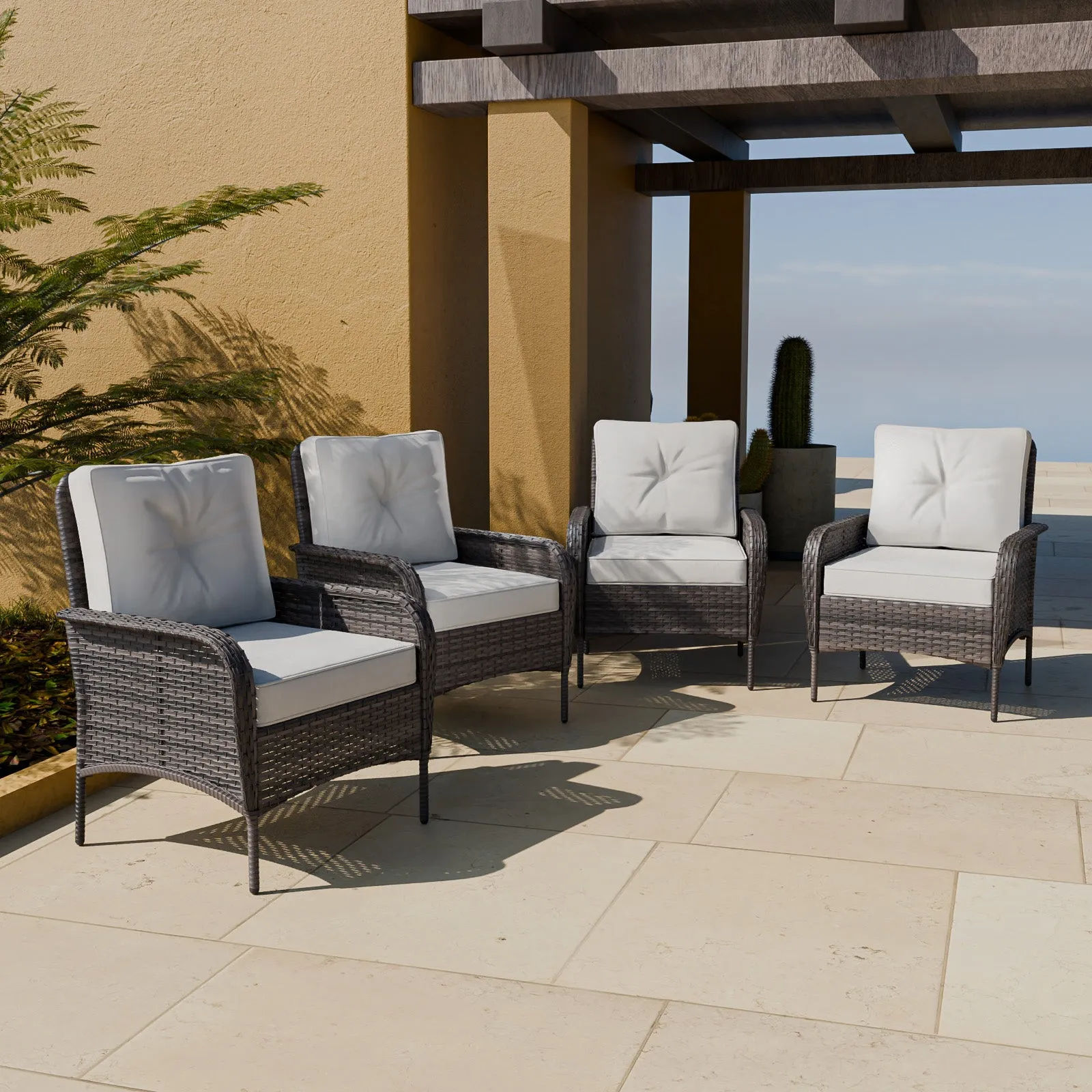Rustic Veranda Outdoor Patio Chairs, Set of 4, Gray/Beige