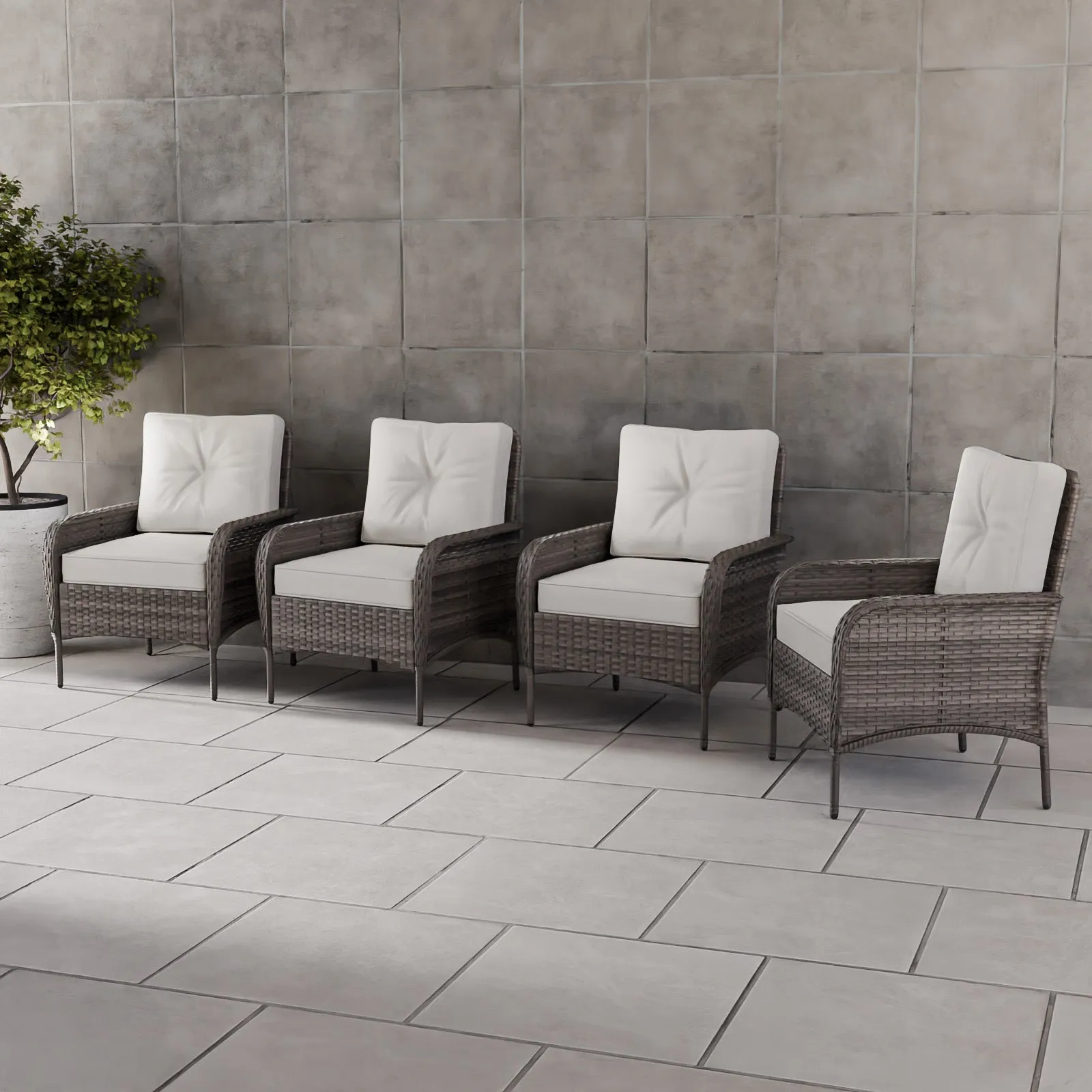 Rustic Veranda Outdoor Patio Chairs, Set of 4, Gray/Beige