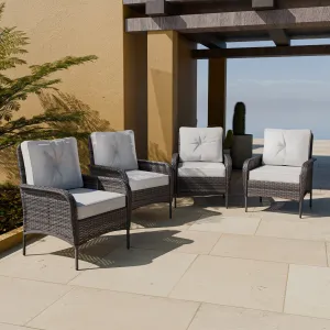 Rustic Veranda Outdoor Patio Chairs, Set of 4, Gray/Beige