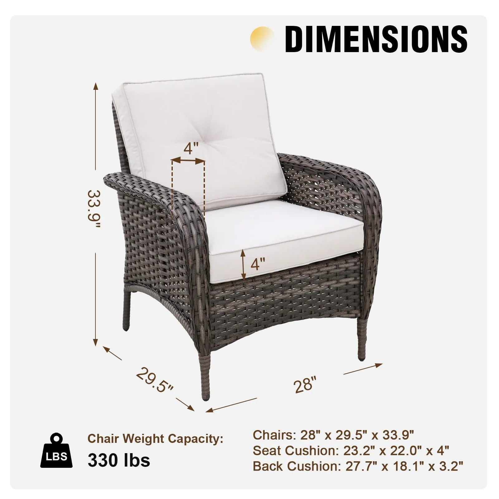 Rustic Veranda Outdoor Patio Chairs, Set of 4, Gray/Beige