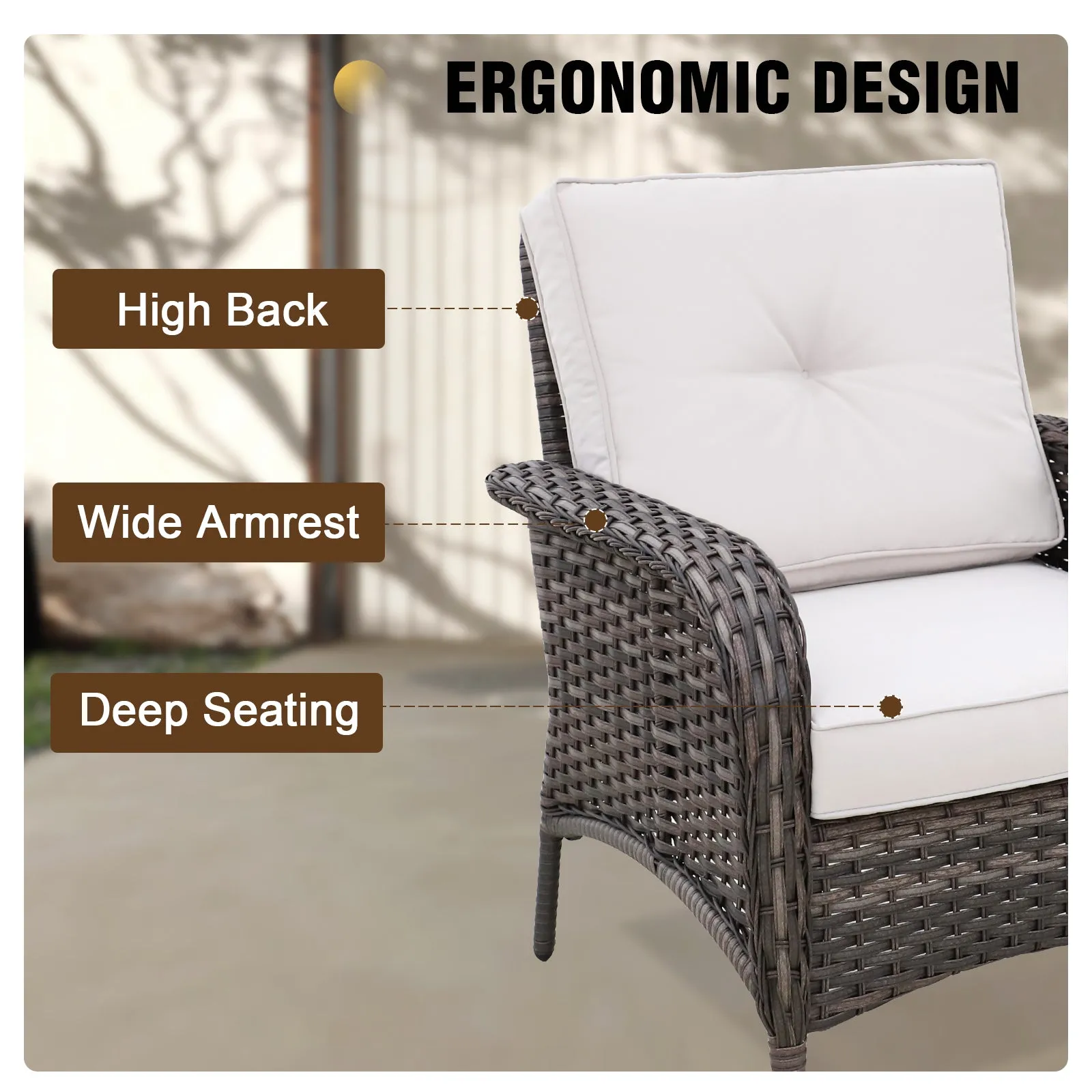 Rustic Veranda Outdoor Patio Chairs, Set of 4, Gray/Beige