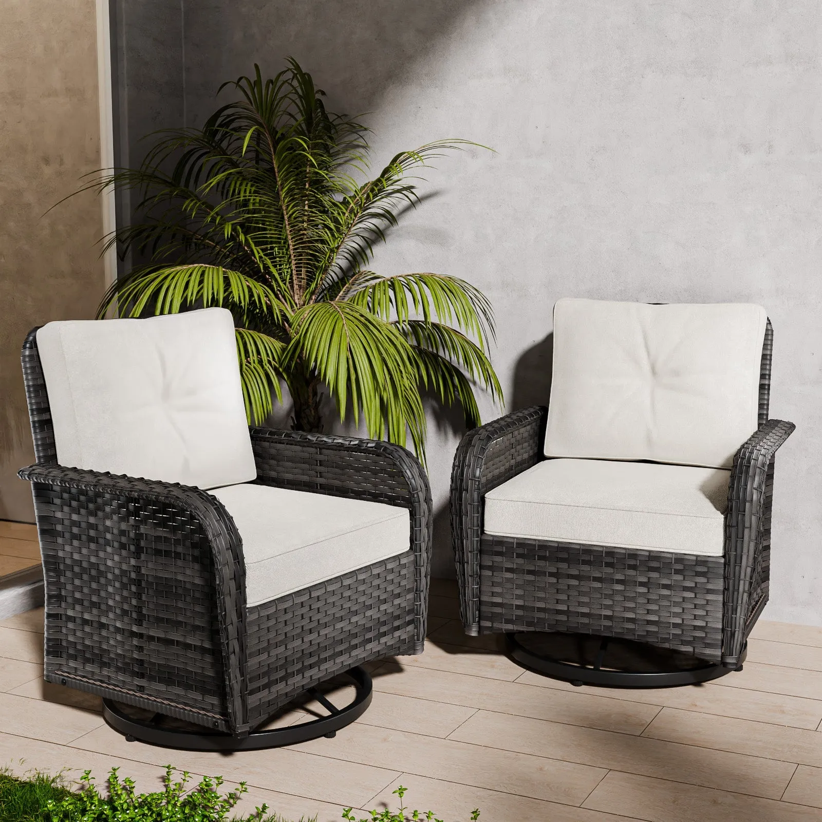 Rustic Veranda Outdoor Patio Swivel Rocking Chairs, Set of 2, Gray/Beige