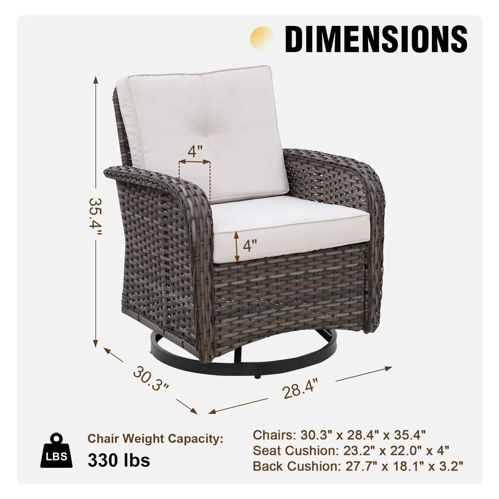 Rustic Veranda Outdoor Patio Swivel Rocking Chairs, Set of 2, Gray/Beige