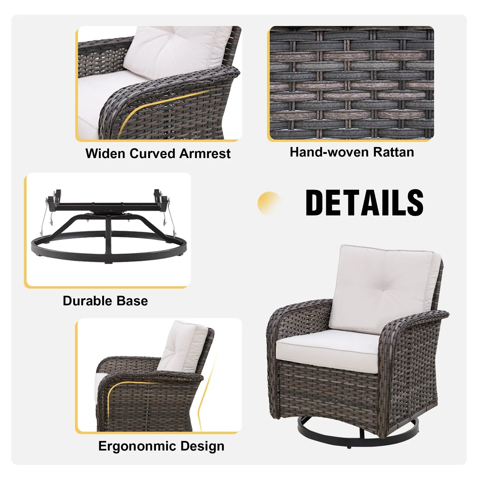 Rustic Veranda Outdoor Patio Swivel Rocking Chairs, Set of 2, Gray/Beige