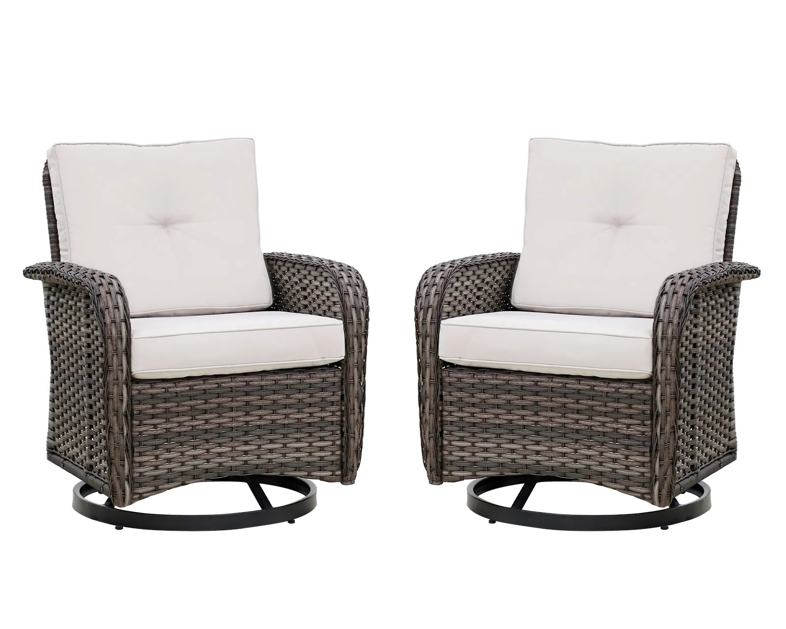 Rustic Veranda Outdoor Patio Swivel Rocking Chairs, Set of 2, Gray/Beige