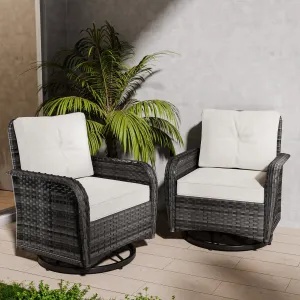 Rustic Veranda Outdoor Patio Swivel Rocking Chairs, Set of 2, Gray/Beige