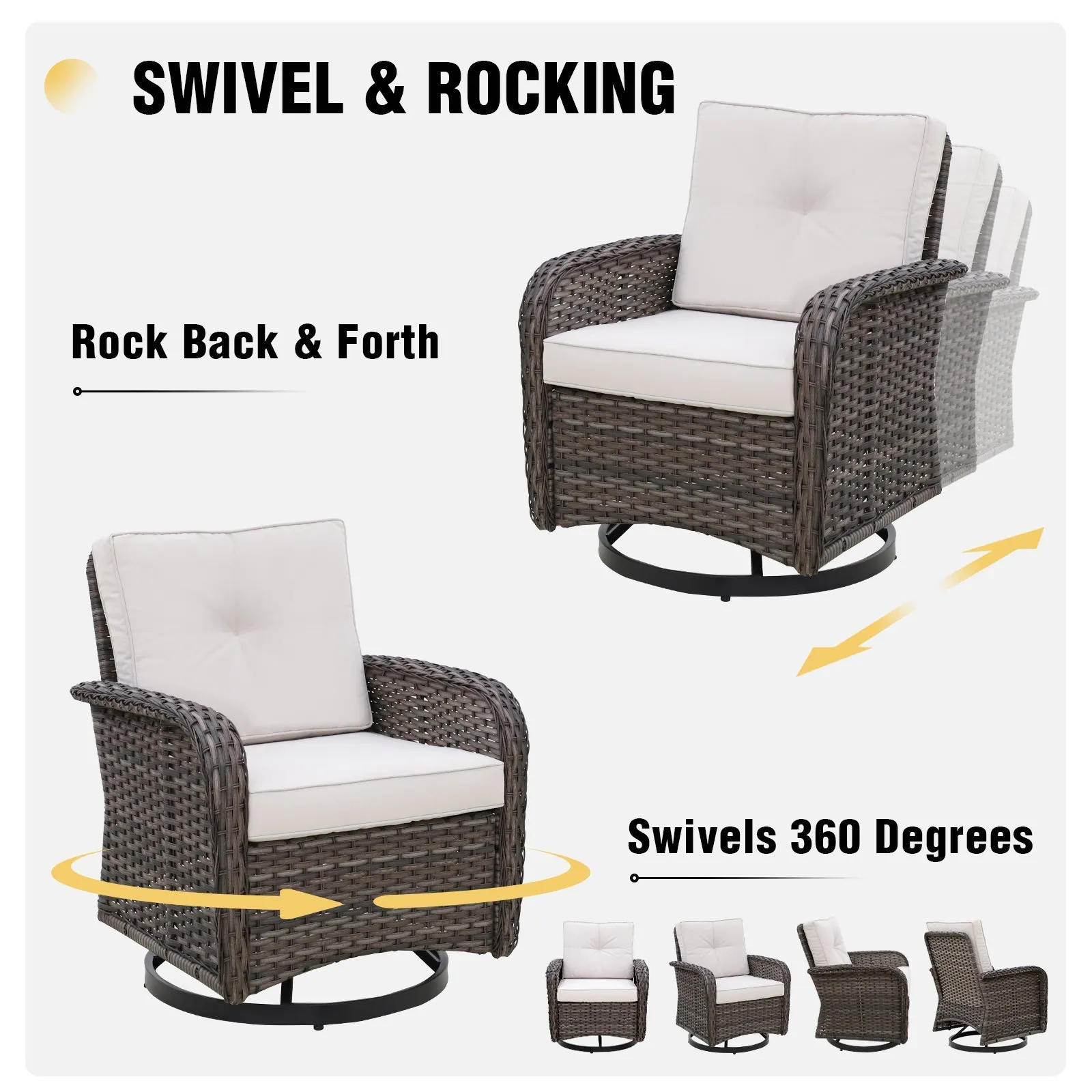 Rustic Veranda Outdoor Patio Swivel Rocking Chairs, Set of 2, Gray/Beige