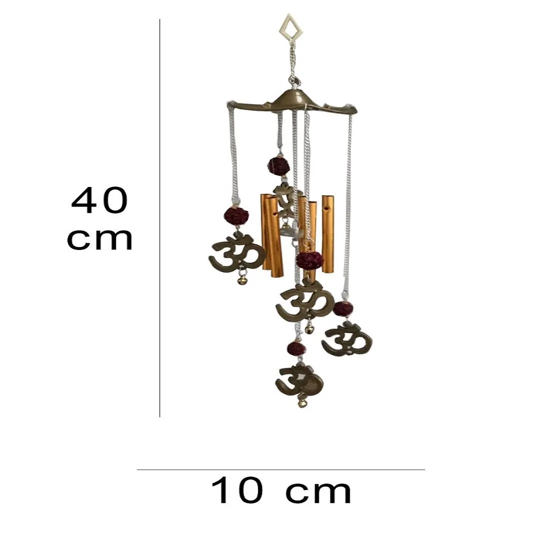 Ryme Brass Feng Shui Om Rudraksha Wind Chime With Om Silver Wind Chime Metal (Brown)