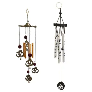 Ryme Brass Feng Shui Om Rudraksha Wind Chime With Om Silver Wind Chime Metal (Brown)