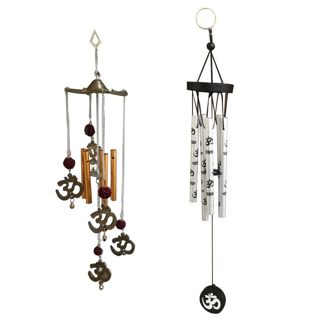 Ryme Brass Feng Shui Om Rudraksha Wind Chime With Om Silver Wind Chime Metal (Brown)