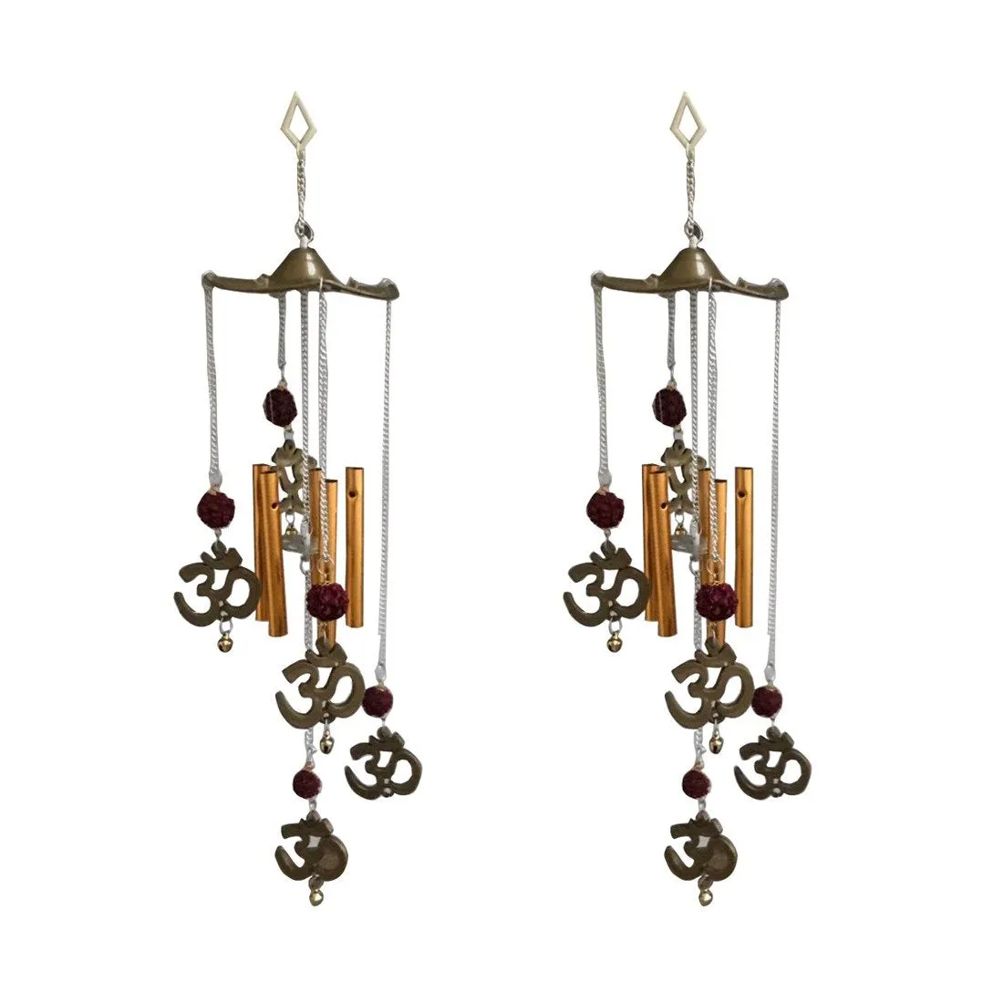 Ryme Feng Shui Om Rudraksha Wind Chime Bamboo for Outdoor (40 x 10 cm, Brown) (Pack of 2)