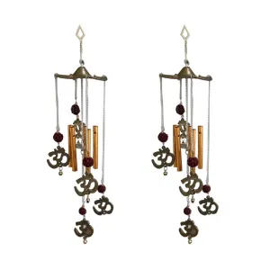 Ryme Feng Shui Om Rudraksha Wind Chime Bamboo for Outdoor (40 x 10 cm, Brown) (Pack of 2)
