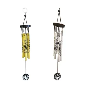 Ryme Vastu/Feng Shui Combo of Golden and Silver Color Wind Chimes with Yin Yang Printed on 5 Rods for Good Luck