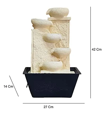 Saraswati Creation Designer 5 Step Polyresin Water Fountain with LED Lights (Brown, 16 x 11.5 Inches)