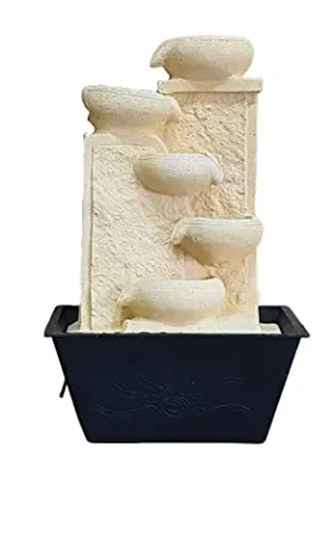 Saraswati Creation Designer 5 Step Polyresin Water Fountain with LED Lights (Brown, 16 x 11.5 Inches)