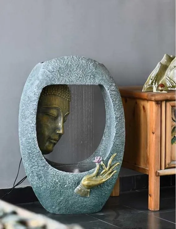 SEPBORN Oval Face Shower Buddha Water Fountain with LED Lights, Water Pump, 90 cm