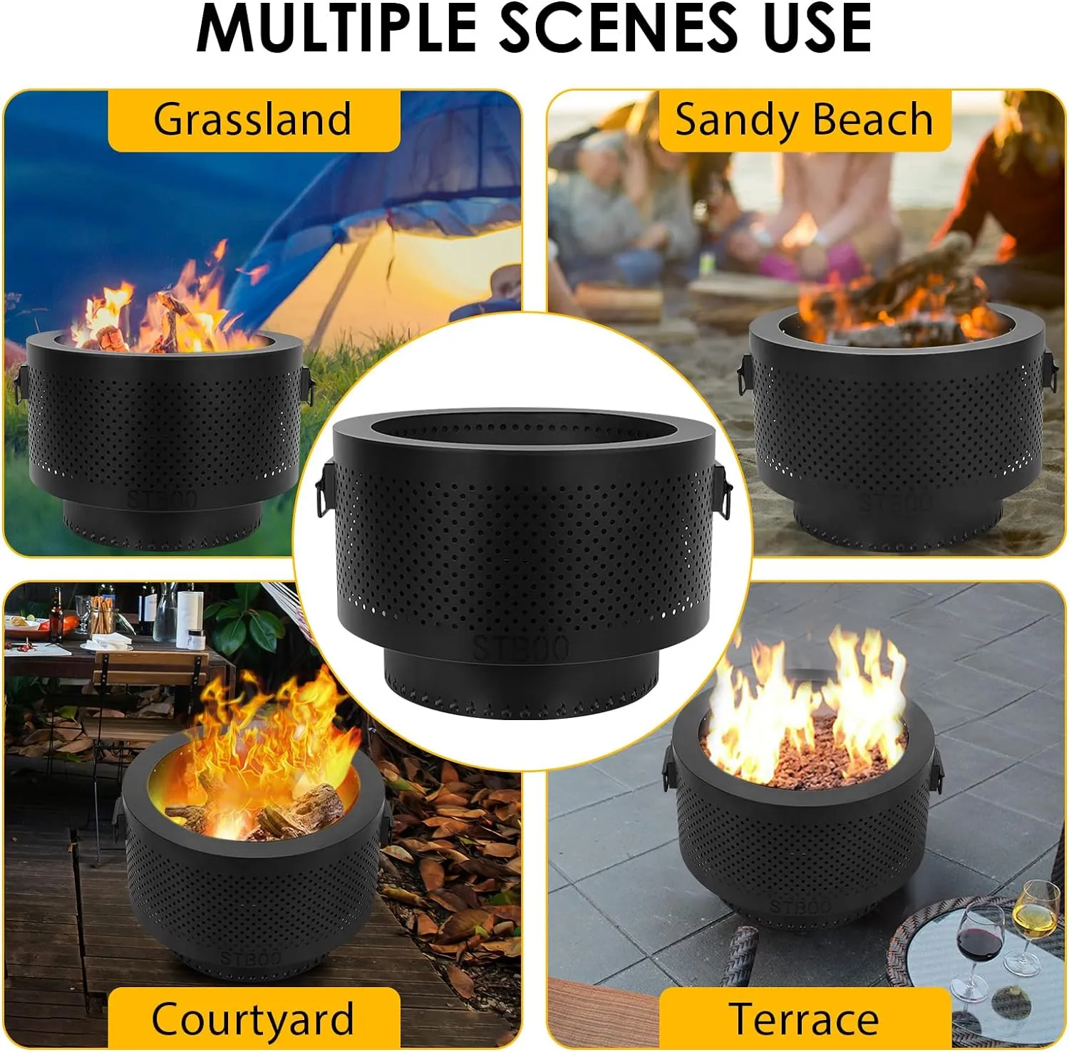 Smokeless Fire Pits for Outside with Portable Carrying Storage Bag, Outdoor Fireplace for Bonfire Picnic
